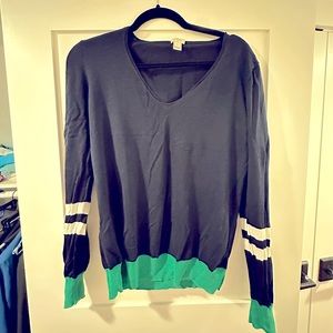 J. Crew V-Neck Navy and Green Sweater
